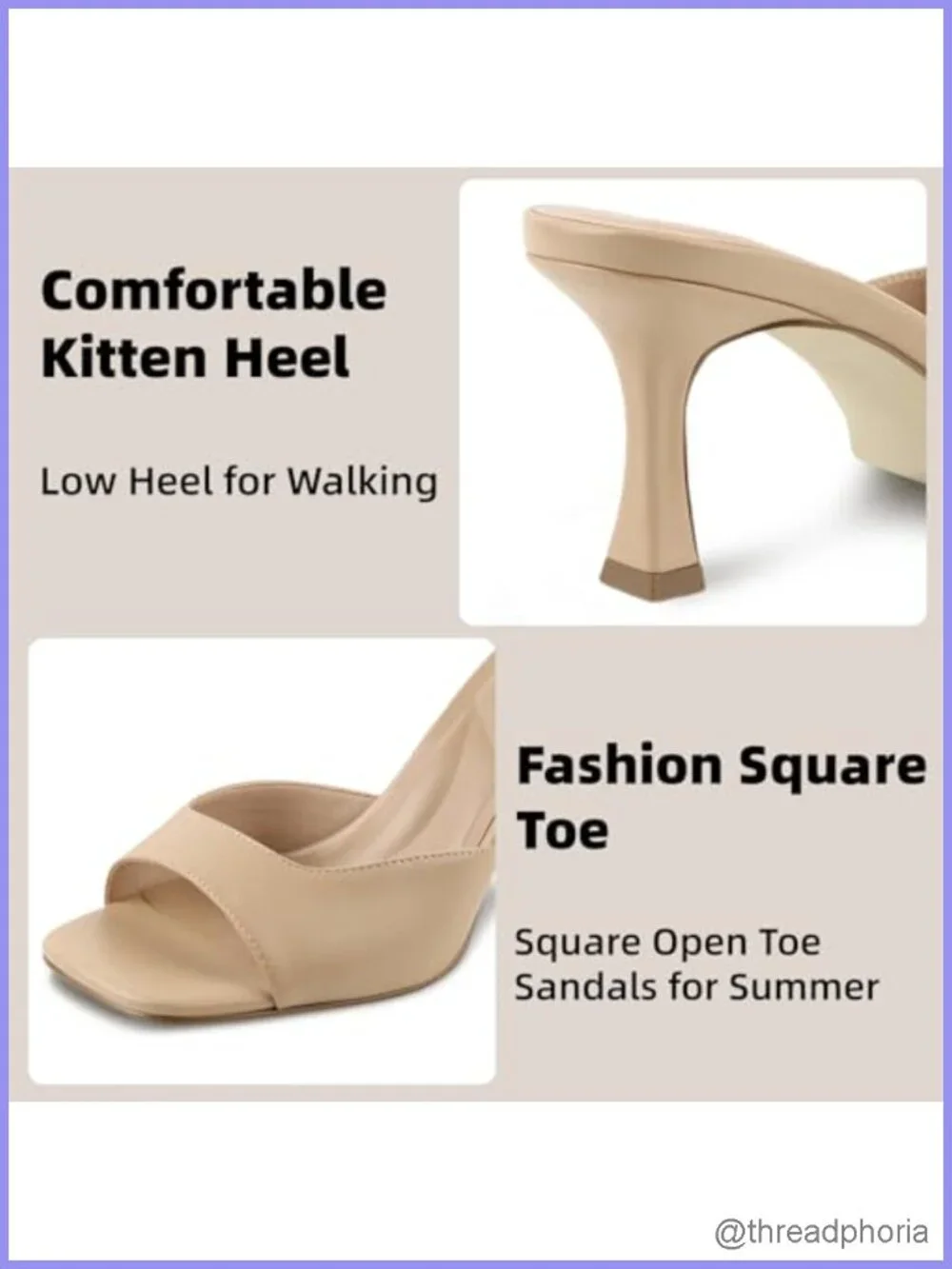 Kitten Heels for Women Square Toe Slide Sandals Backless Low Heel Mules Party